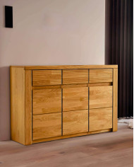 Komoda Bruno 10, trzydrzwiowa z szufladami, front dąb lity olejowany, SIUDY