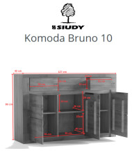 Komoda Bruno 10, trzydrzwiowa z szufladami, front dąb lity olejowany, SIUDY