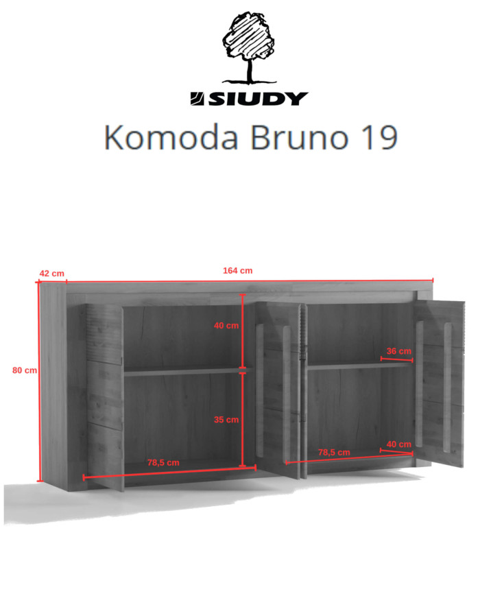 Komoda Bruno 19, czterodrzwiowa, front dąb lity olejowany, SIUDY