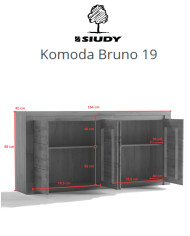 Komoda Bruno 19, czterodrzwiowa, front dąb lity olejowany, SIUDY
