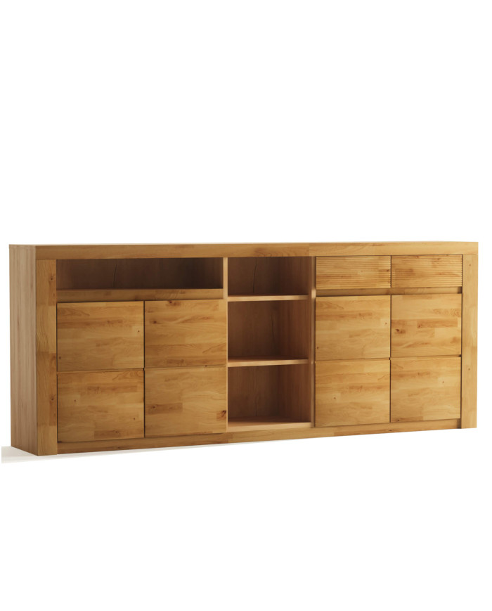 Komoda Bruno 35, czterodrzwiowa z regałem i szufladami, front dąb lity olejowany, SIUDY