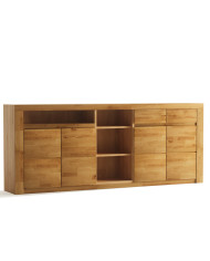 Komoda Bruno 35, czterodrzwiowa z regałem i szufladami, front dąb lity olejowany, SIUDY