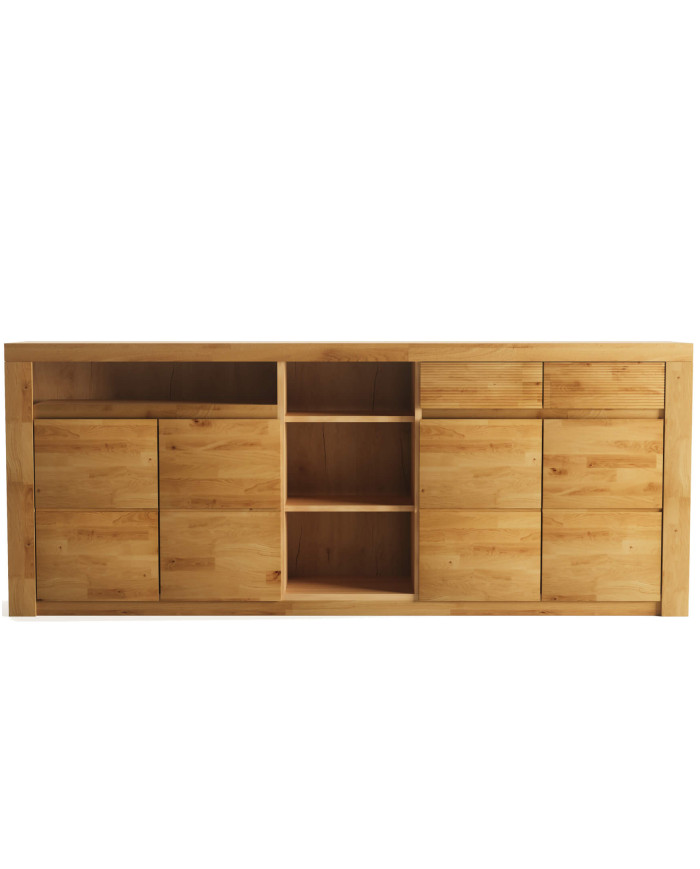 Komoda Bruno 35, czterodrzwiowa z regałem i szufladami, front dąb lity olejowany, SIUDY