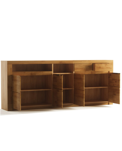 Komoda Bruno 35, czterodrzwiowa z regałem i szufladami, front dąb lity olejowany, SIUDY