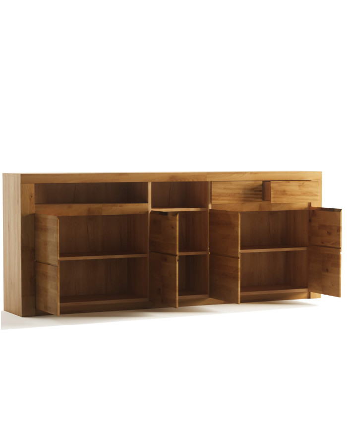 Komoda Bruno 35, czterodrzwiowa z regałem i szufladami, front dąb lity olejowany, SIUDY