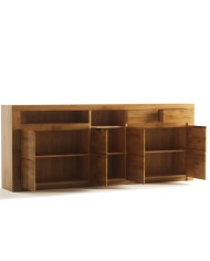 Komoda Bruno 35, czterodrzwiowa z regałem i szufladami, front dąb lity olejowany, SIUDY