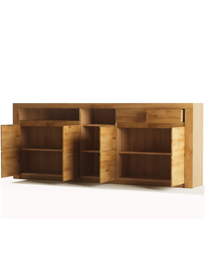 Komoda Bruno 35, czterodrzwiowa z regałem i szufladami, front dąb lity olejowany, SIUDY