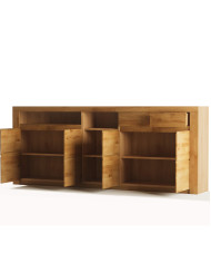 Komoda Bruno 35, czterodrzwiowa z regałem i szufladami, front dąb lity olejowany, SIUDY