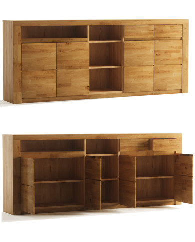 Komoda Bruno 35, czterodrzwiowa z regałem i szufladami, front dąb lity olejowany, SIUDY