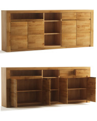 Komoda Bruno 35, czterodrzwiowa z regałem i szufladami, front dąb lity olejowany, SIUDY