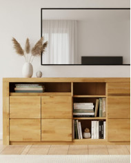 Komoda Bruno 35, czterodrzwiowa z regałem i szufladami, front dąb lity olejowany, SIUDY