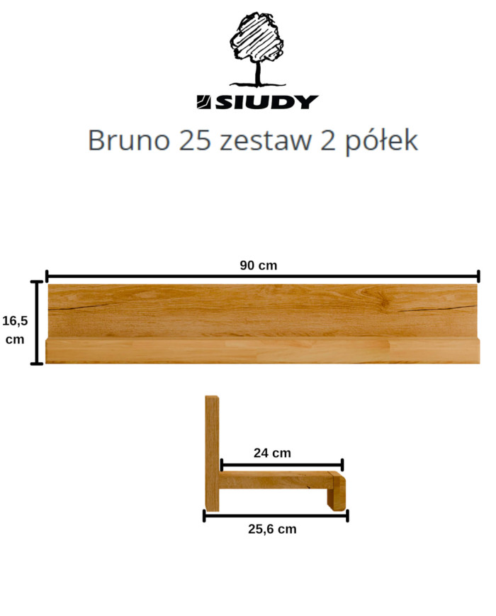 Półki wiszące Bruno 25, zestaw 2 półek naściennych 90 cm, SIUDY