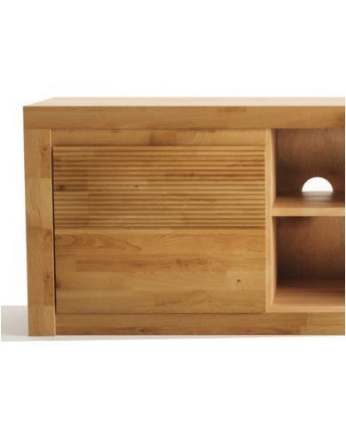 Szafka RTV Bruno 41, z drzwiami i wnęką na sprzęt, front lity dąb olejowany, SIUDY