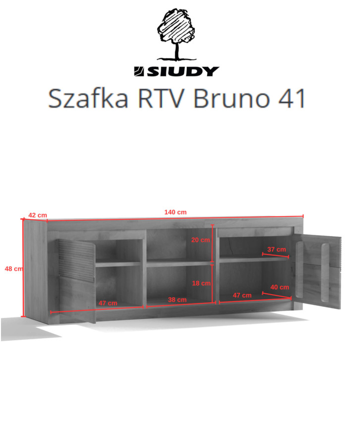 Szafka RTV Bruno 41, z drzwiami i wnęką na sprzęt, front lity dąb olejowany, SIUDY