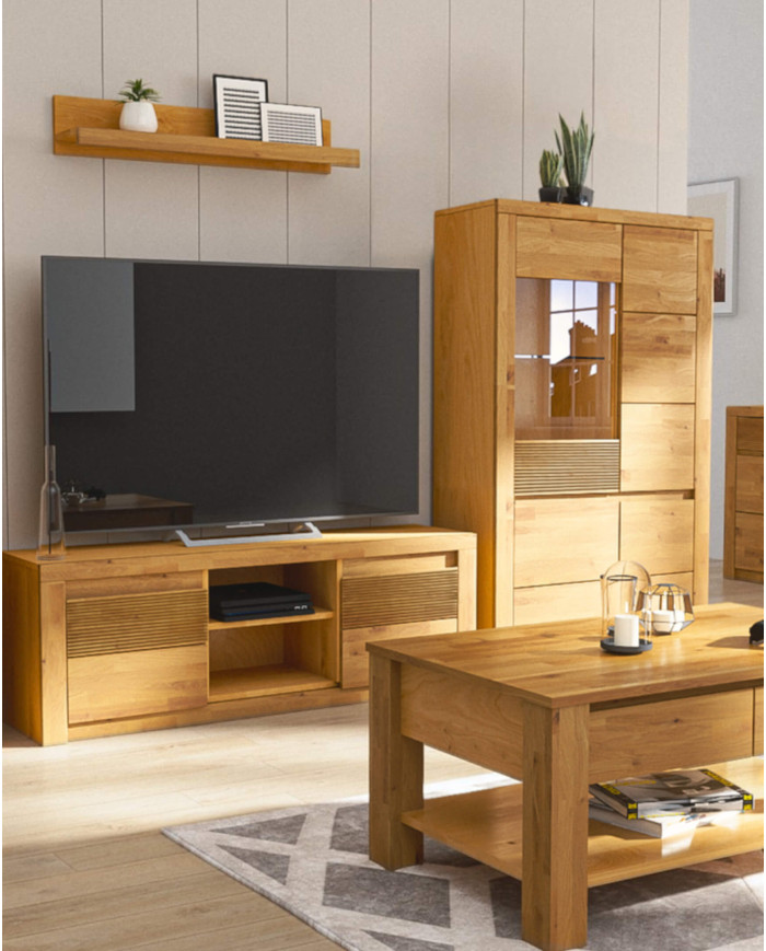 Szafka RTV Bruno 41, z drzwiami i wnęką na sprzęt, front lity dąb olejowany, SIUDY