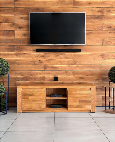 Szafka RTV Bruno 41, z drzwiami i wnęką na sprzęt, front lity dąb olejowany, SIUDY