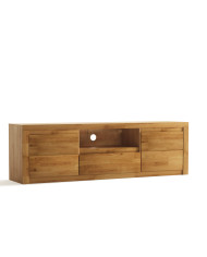 Szafka RTV Bruno 44, z drzwiami, szufladą i wnęką na sprzęt, front lity dąb olejowany, SIUDY