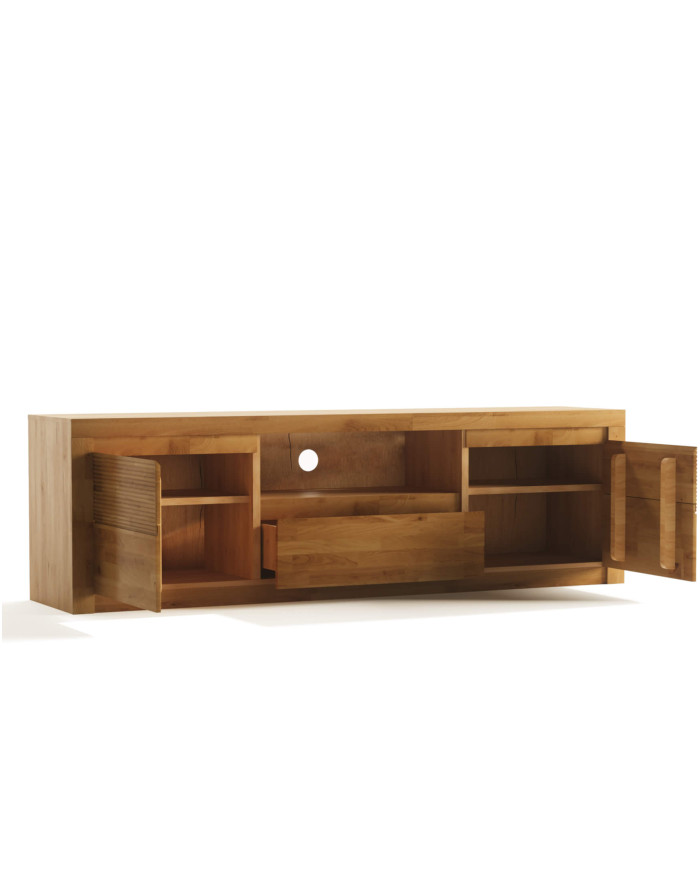 Szafka RTV Bruno 44, z drzwiami, szufladą i wnęką na sprzęt, front lity dąb olejowany, SIUDY