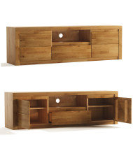 Szafka RTV Bruno 44, z drzwiami, szufladą i wnęką na sprzęt, front lity dąb olejowany, SIUDY