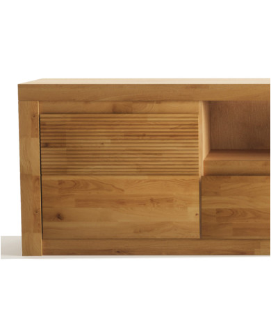 Szafka RTV Bruno 44, z drzwiami, szufladą i wnęką na sprzęt, front lity dąb olejowany, SIUDY