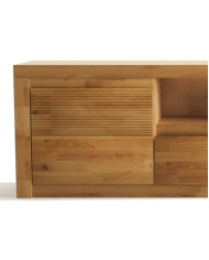 Szafka RTV Bruno 44, z drzwiami, szufladą i wnęką na sprzęt, front lity dąb olejowany, SIUDY