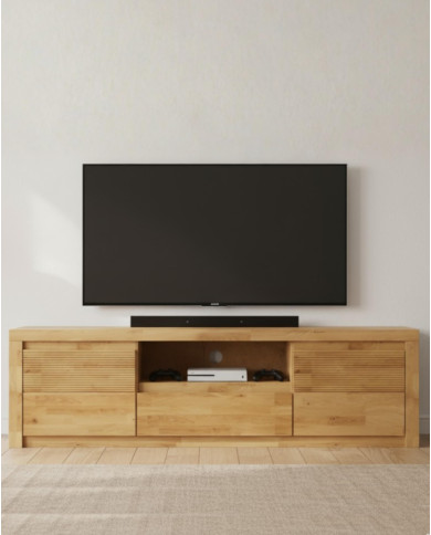 Szafka RTV Bruno 44, z drzwiami, szufladą i wnęką na sprzęt, front lity dąb olejowany, SIUDY