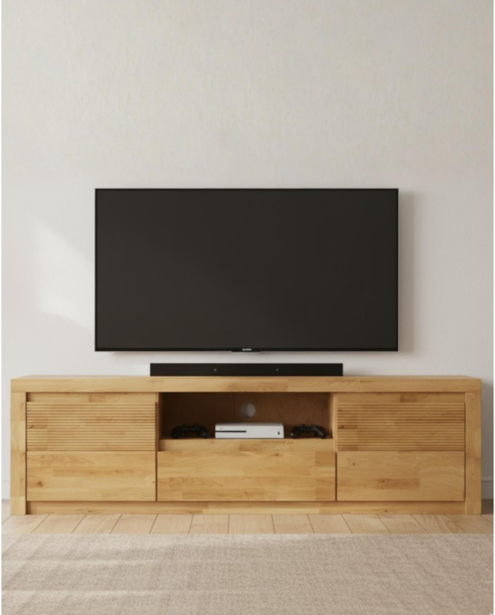 Szafka RTV Bruno 44, z drzwiami, szufladą i wnęką na sprzęt, front lity dąb olejowany, SIUDY