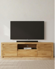 Szafka RTV Bruno 44, z drzwiami, szufladą i wnęką na sprzęt, front lity dąb olejowany, SIUDY