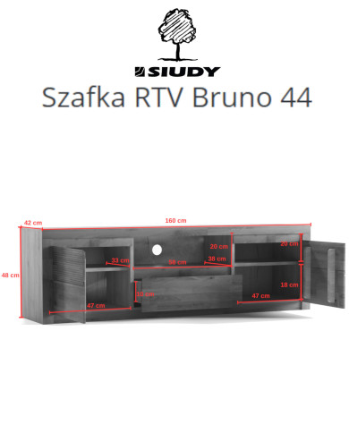 Szafka RTV Bruno 44, z drzwiami, szufladą i wnęką na sprzęt, front lity dąb olejowany, SIUDY
