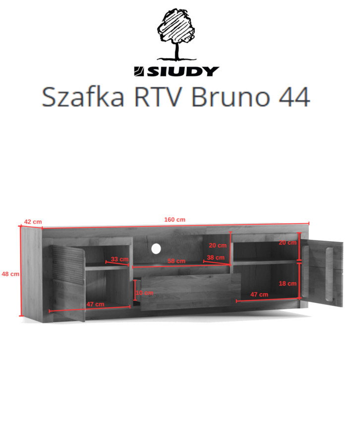 Szafka RTV Bruno 44, z drzwiami, szufladą i wnęką na sprzęt, front lity dąb olejowany, SIUDY