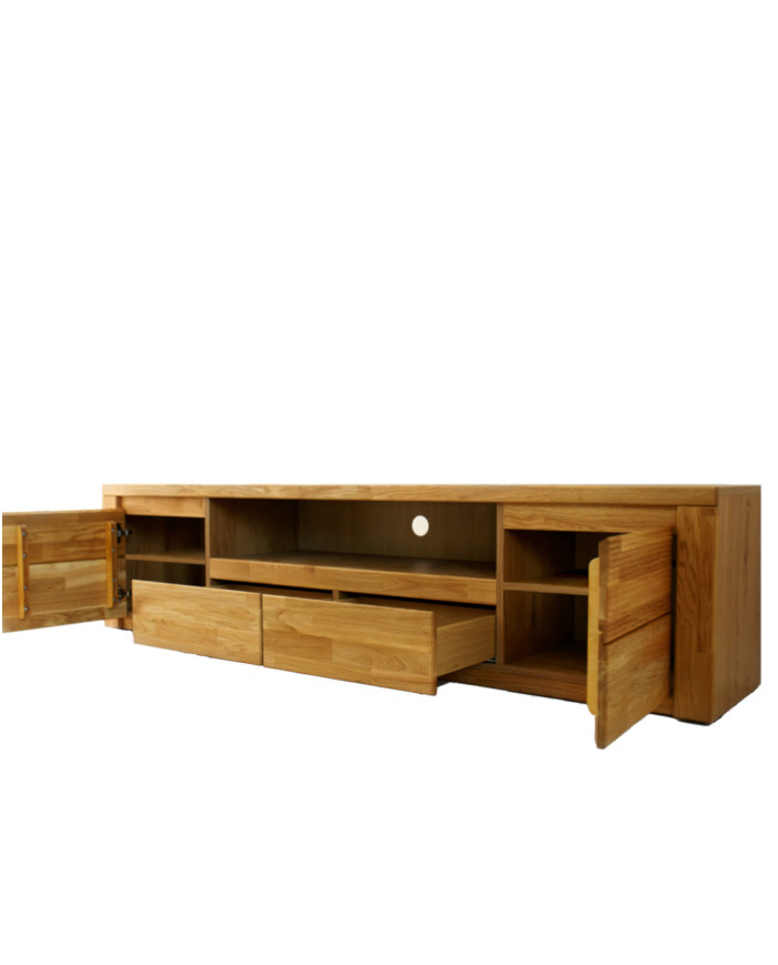 Szafka RTV Bruno 48, z drzwiami, szufladą i wnęką na sprzęt, front lity dąb olejowany, SIUDY