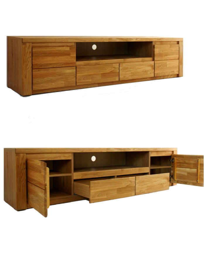 Szafka RTV Bruno 48, z drzwiami, szufladą i wnęką na sprzęt, front lity dąb olejowany, SIUDY