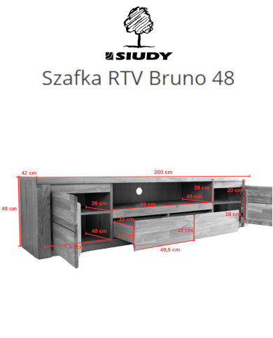 Szafka RTV Bruno 48, z drzwiami, szufladą i wnęką na sprzęt, front lity dąb olejowany, SIUDY