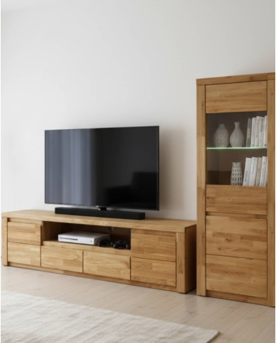 Szafka RTV Bruno 48, z drzwiami, szufladą i wnęką na sprzęt, front lity dąb olejowany, SIUDY