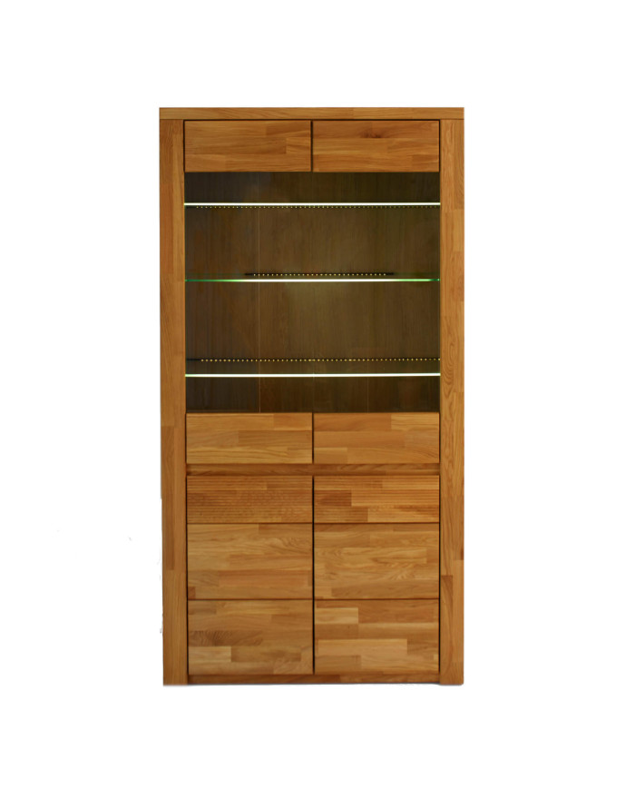 Witryna wysoka Bruno 72, dwudrzwiowa, przeszklona, front lity dąb olejowany, SIUDY