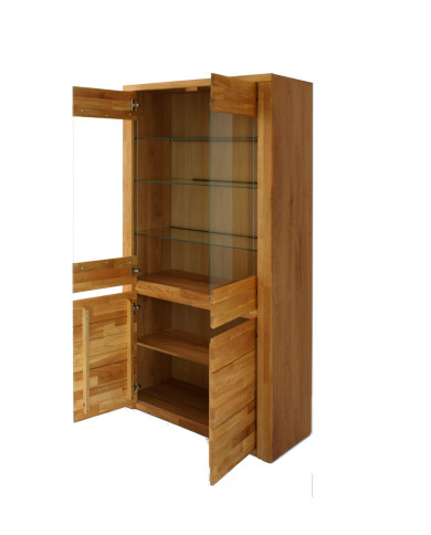 Witryna wysoka Bruno 72, dwudrzwiowa, przeszklona, front lity dąb olejowany, SIUDY