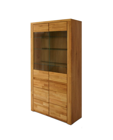 Witryna wysoka Bruno 72, dwudrzwiowa, przeszklona, front lity dąb olejowany, SIUDY