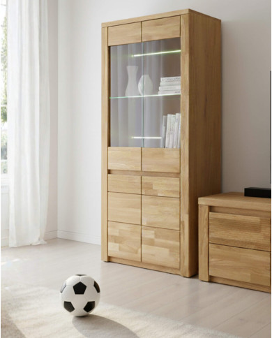 Witryna wysoka Bruno 72, dwudrzwiowa, przeszklona, front lity dąb olejowany, SIUDY