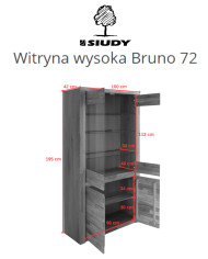 Witryna wysoka Bruno 72, dwudrzwiowa, przeszklona, front lity dąb olejowany, SIUDY