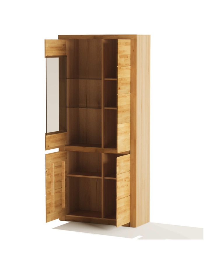 Witryna wysoka Bruno 73, czterodrzwiowa, przeszklona, front lity dąb olejowany, SIUDY