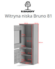 Witryna niska Bruno 81, dwudrzwiowa, przeszklona, front lity dąb olejowany, SIUDY