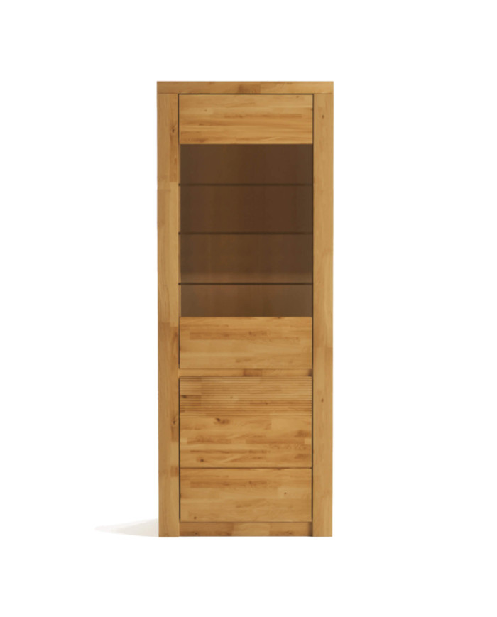 Witryna wąska Bruno 90 L, lewa, dwudrzwiowa, przeszklona, front lity dąb olejowany, SIUDY