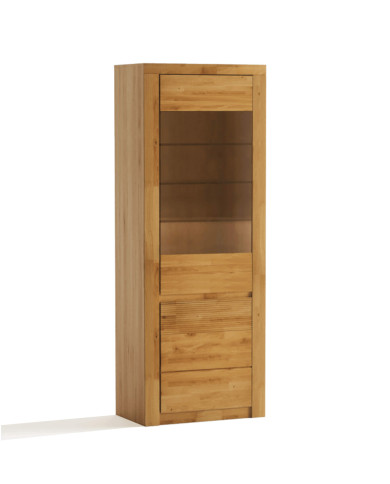 Witryna wąska Bruno 90 L, lewa, dwudrzwiowa, przeszklona, front lity dąb olejowany, SIUDY