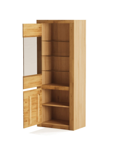 Witryna wąska Bruno 90 L, lewa, dwudrzwiowa, przeszklona, front lity dąb olejowany, SIUDY