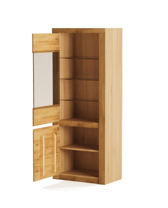 Witryna wąska Bruno 90 L, lewa, dwudrzwiowa, przeszklona, front lity dąb olejowany, SIUDY