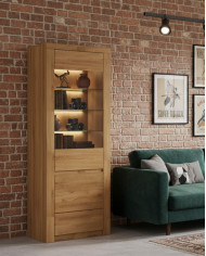 Witryna wąska Bruno 90 L, lewa, dwudrzwiowa, przeszklona, front lity dąb olejowany, SIUDY