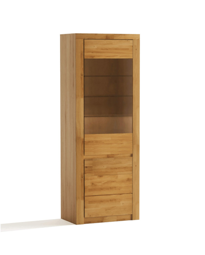 Witryna wąska Bruno 90 P, prawa, dwudrzwiowa, przeszklona, front lity dąb olejowany, SIUDY