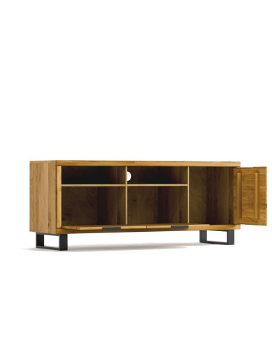 Szafka RTV Mono Loft MOE-01, z drzwiami i wnęką na sprzęt, front lity dąb olejowany, SIUDY