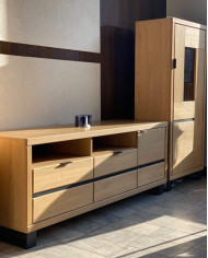 Szafka RTV Mono Loft MOE-01, z drzwiami i wnęką na sprzęt, front lity dąb olejowany, SIUDY