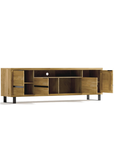 Szafka RTV Mono Loft MOE-02, z drzwiami i wnęką na sprzęt, front lity dąb olejowany, SIUDY